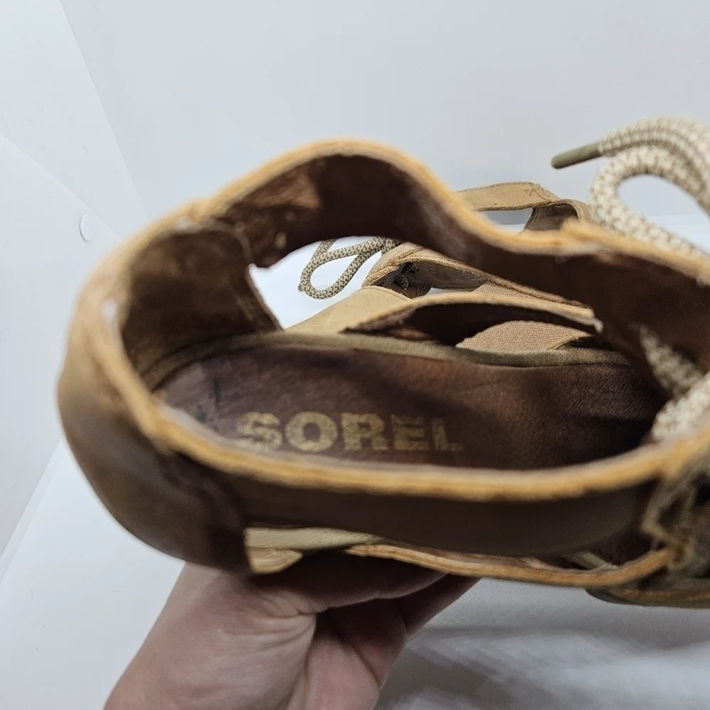 SOREL Joanie Lace Wedge Sandals light brown tan US 8